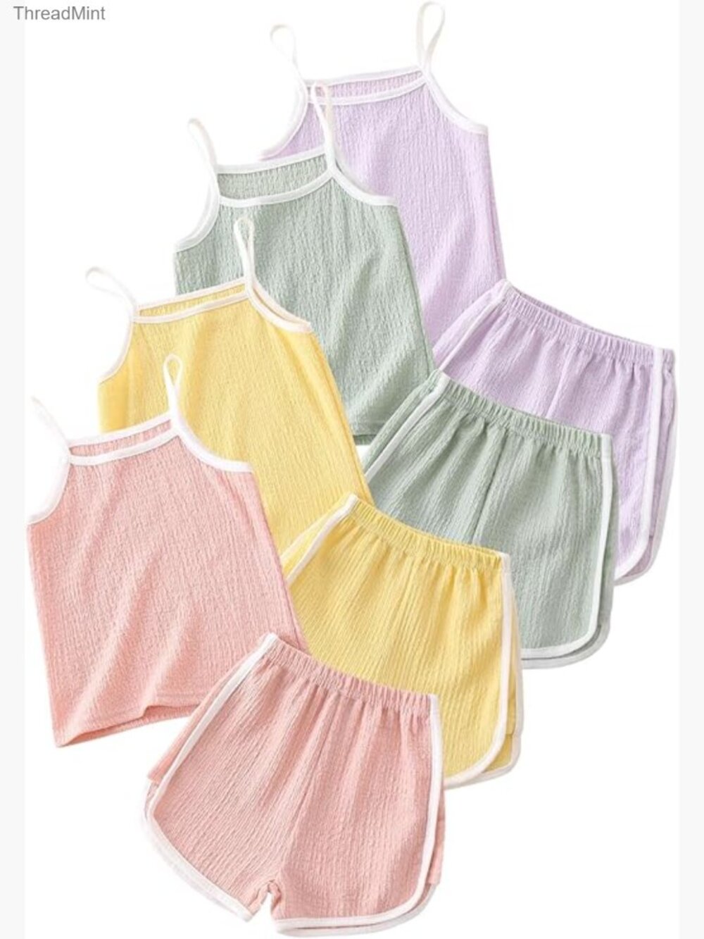 8-Piece Summer Outfits Cami Tank Top & Dolphin Shorts Sets 4-8Y